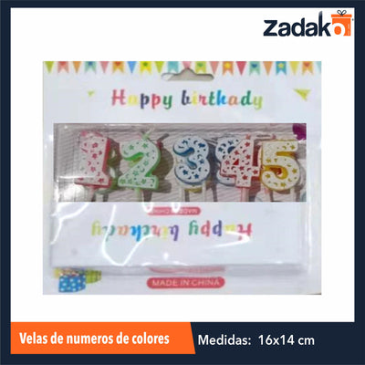 ZFI-0107 VELAS DE NUMEROS DE COLORES CON 1 PZ O CAJA CON 360 PZS