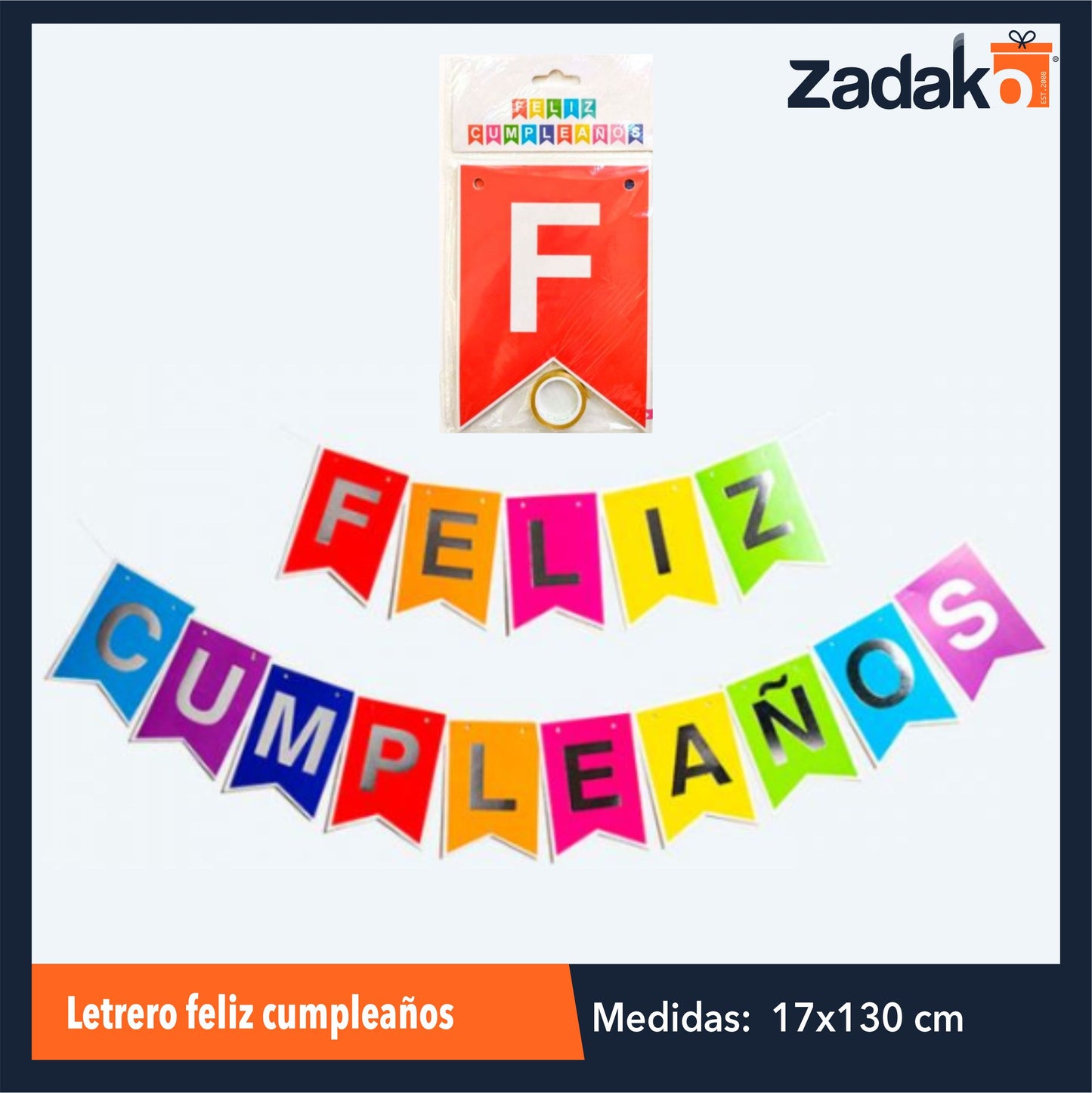 ZFI-0109 LETRERO FELIZ CUMPLEAÑOS CON 1 PZ O CAJA CON 600 PZS