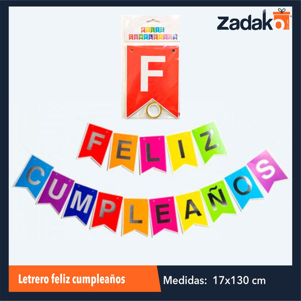 ZFI-0109 LETRERO FELIZ CUMPLEAÑOS / HAPPY BIRTHDAY CON 1 PZ O CAJA CON 600 PZS