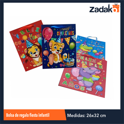 ZFI-0121 BOLSA DE REGALO FIESTA INFANTIL 26 X 32 X 10.5 CM CON 12 PZ O CAJA CON 40 PQTS