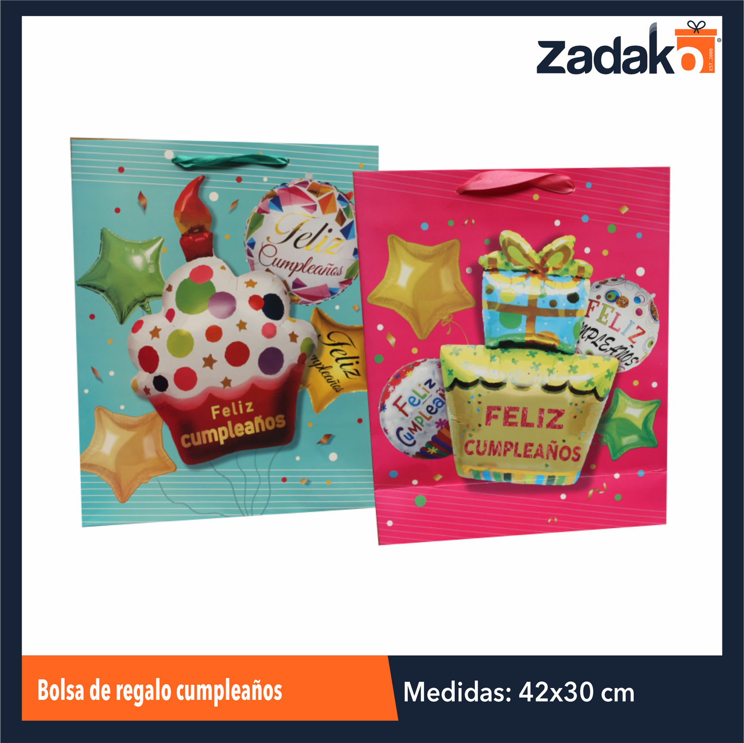 ZFI-0124 BOLSA DE REGALO CUMPLEAÑOS 30X42X12 CM CON 12 PZ O CAJA CON 30 PQTS