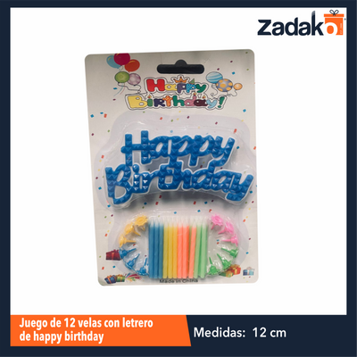 ZFI-0139 JUEGO DE 12 VELAS CON LETRERO DE HAPPY BIRTHDAY CON 1 PZ O CAJA CON 288 PZS