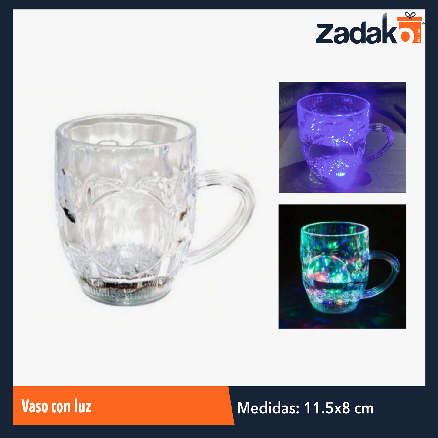 ZFI-0143 VASO CON LUZ DE 8 X 11.5 CM CON 1 PZ O CAJA CON 120 PZS