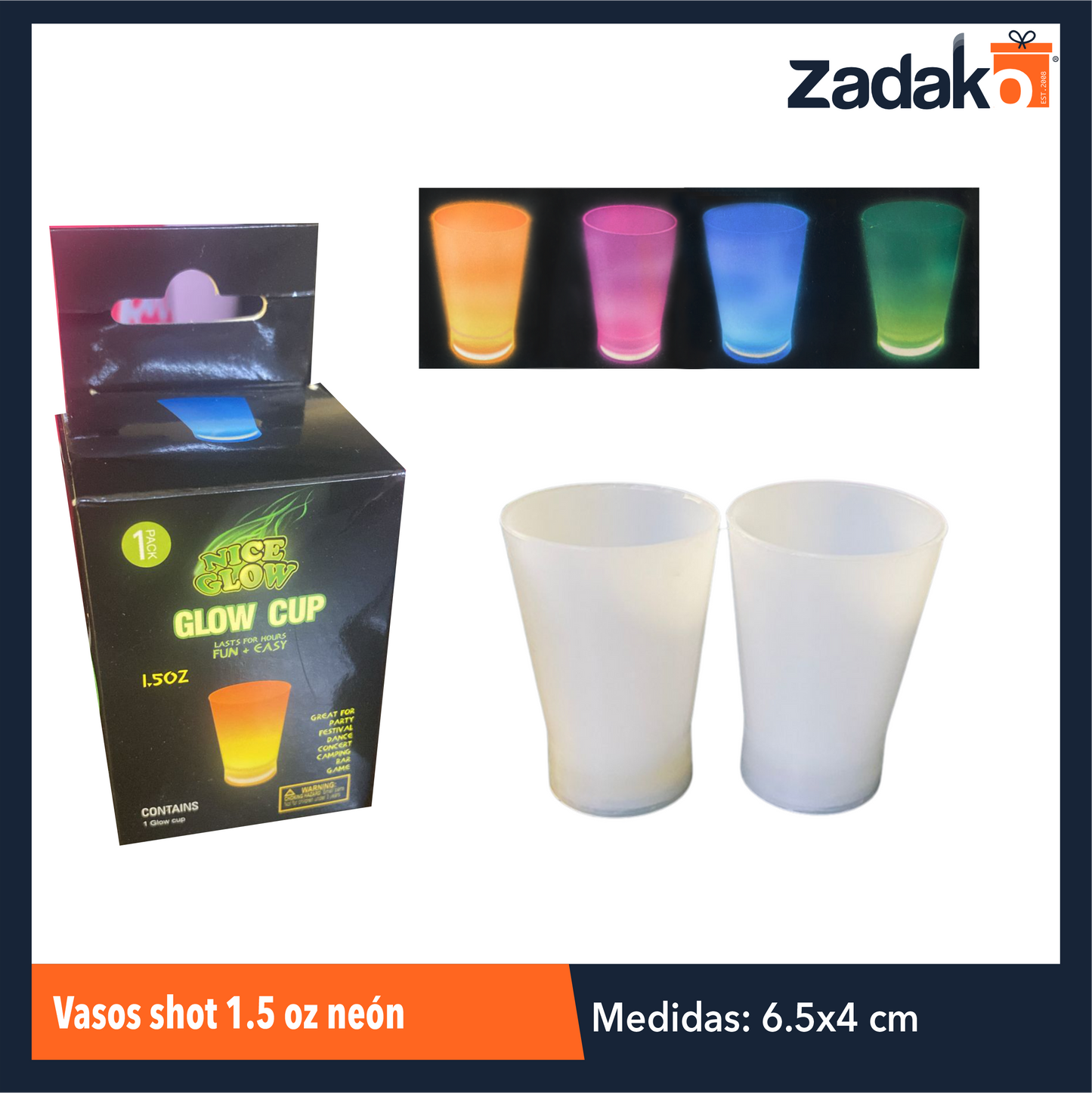 ZFI-0145 VASOS SHOT 1.5 OZ NEÓN CON 1 PZ O CAJA CON 100 PZS