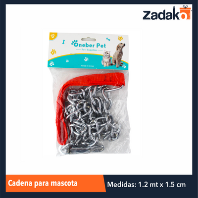 ZH-0151 CADENA METALICA PARA MASCOTA CON MANGO DE TELA DE 1.2 MTS, GROSOR 1.5 CM, CON 1 PZ O CAJA CON 100 PZS