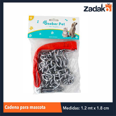 ZH-0152 CADENA METALICA PARA MASCOTA CON MANGO DE TELA DE 1.2 MTS, GROSOR 1.8 CM, CON 1 PZ O CAJA CON 100 PZS