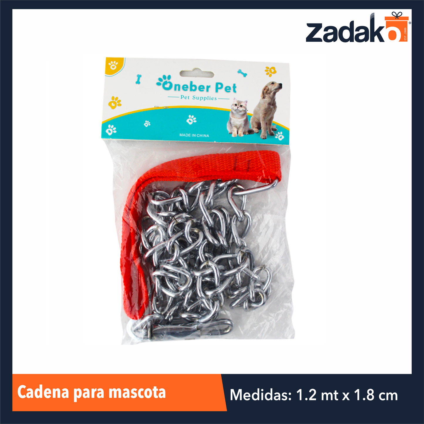 ZH-0152 CADENA METALICA PARA MASCOTA CON MANGO DE TELA, CON 1 PZ O CAJA CON 80 PZS