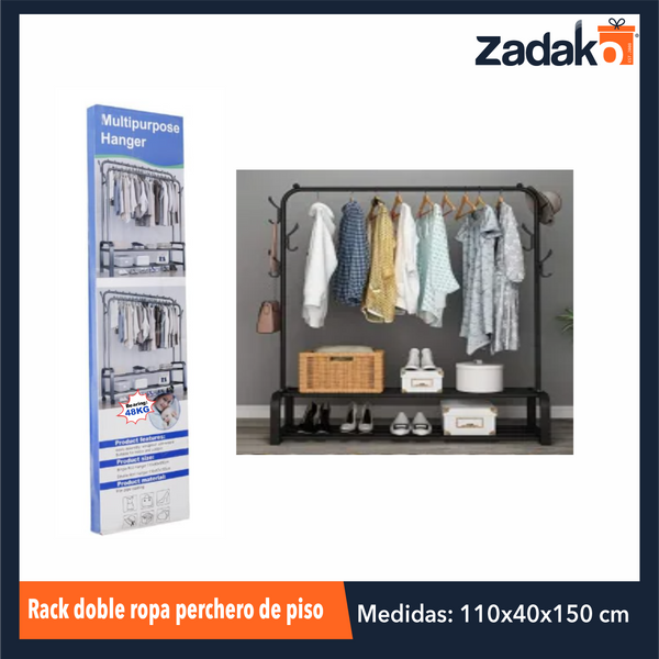 ZH-0193 RACK DOBLE ROPA PERCHERO DE PISO CON 1 PZ O CAJA CON 6 PZS