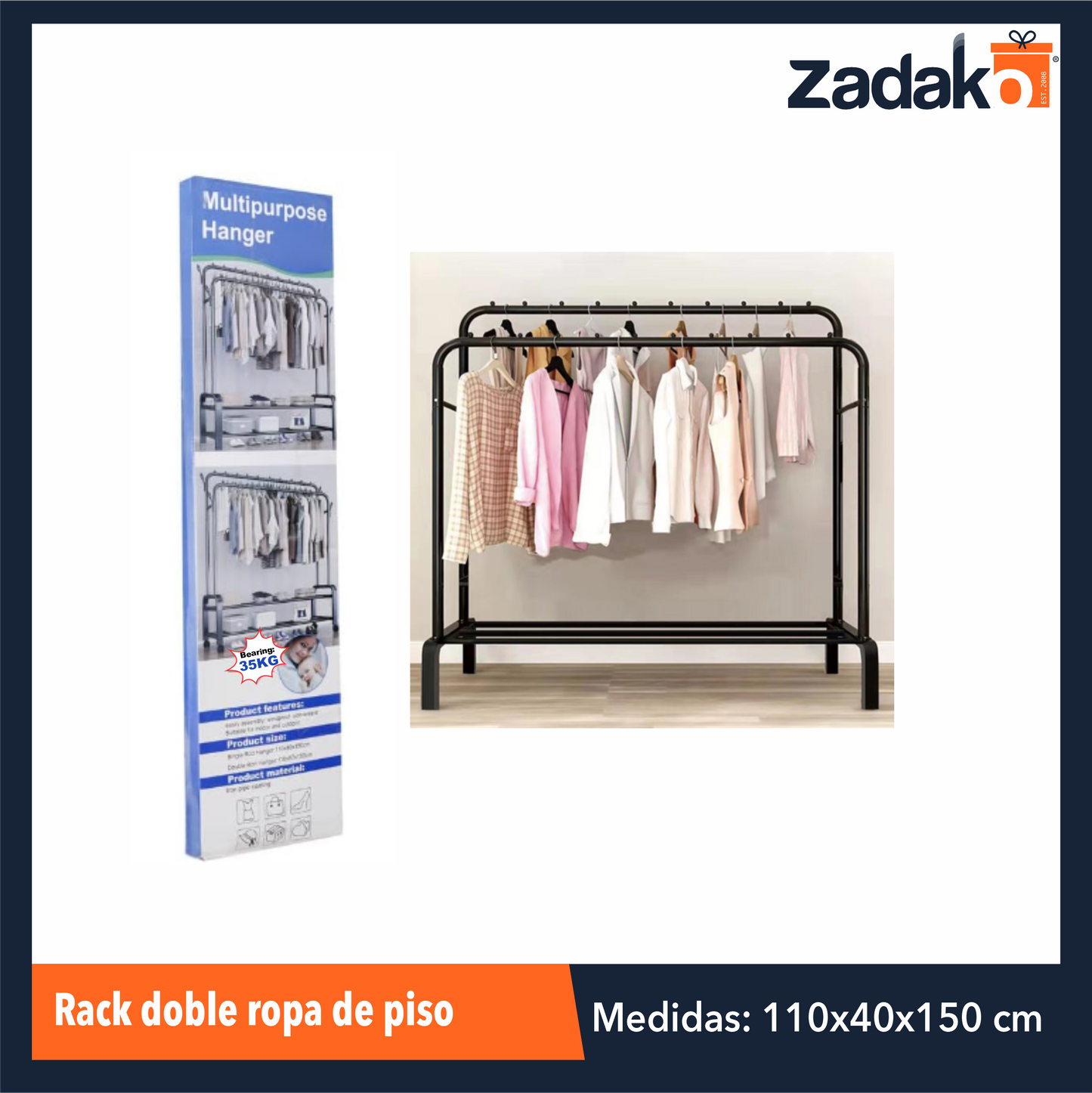 ZH-0194 RACK DOBLE ROPA DE PISO CON 1 PZ O CAJA CON 10 PZS