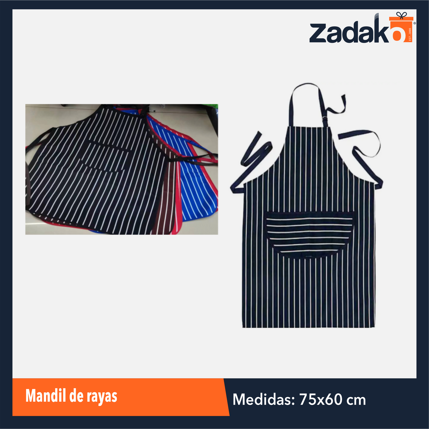 ZH-0368 MANDIL DE PLASTICO CON DISEÑO DE RAYAS CON 1 PZ O CAJA CON 100 PZS