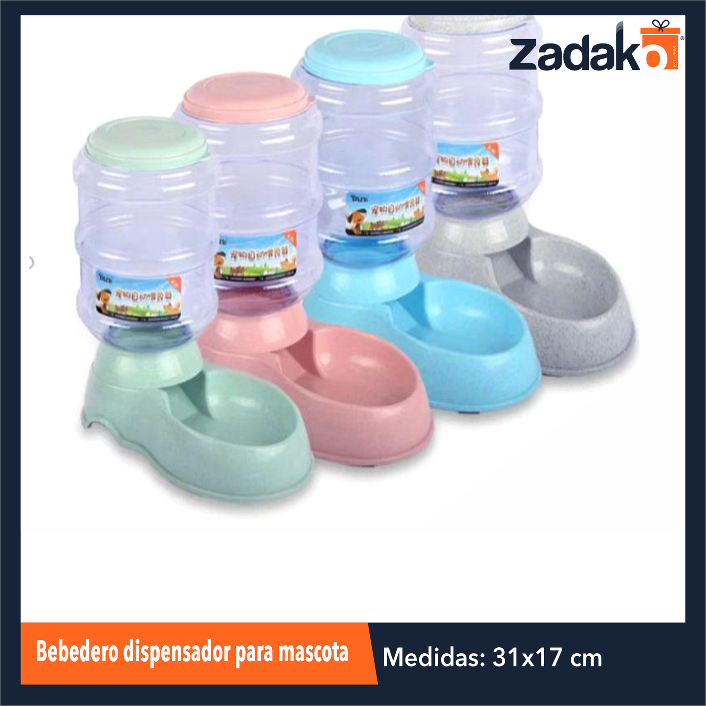 ZH-0377 BEBEDERO DISPENSADOR PARA MASCOTA CON 1 PZ O CAJA CON 16 PZS