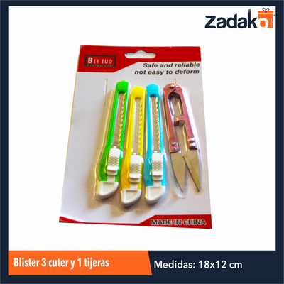 ZH-0800 ZF-0191  BLISTER 3 CUTER Y 1 TIJERAS, CON 1 PZ O CAJA CON 600 PZS