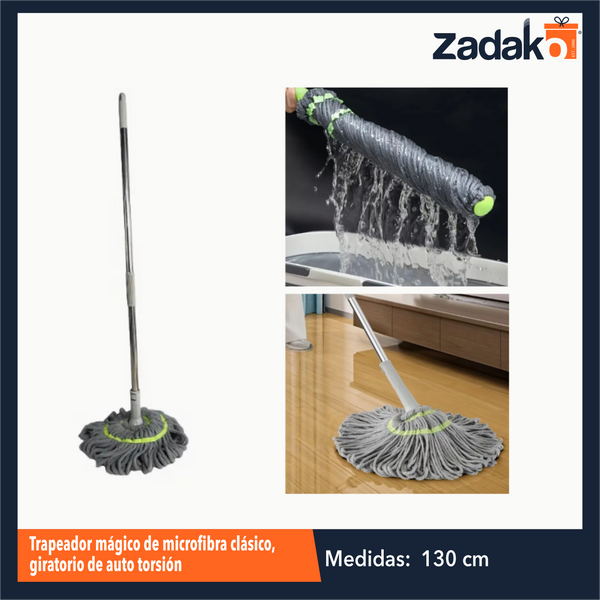 ZH-2203 TRAPEADOR MÁGICO DE MICROFIBRA CLÁSICO, GIRATORIO DE AUTO TORSIÓN 130 CM CON 1 PZ O CAJA CON 50 PZS