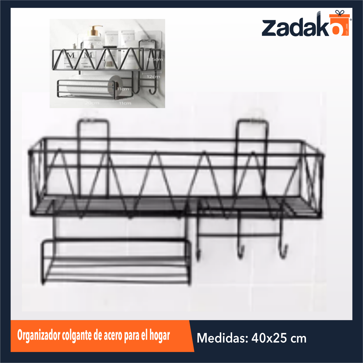 ZH-2226 ORGANIZADOR COLGANTE DE ACERO PARA EL HOGAR CON 1 PZ O CAJA CON 28 PZS