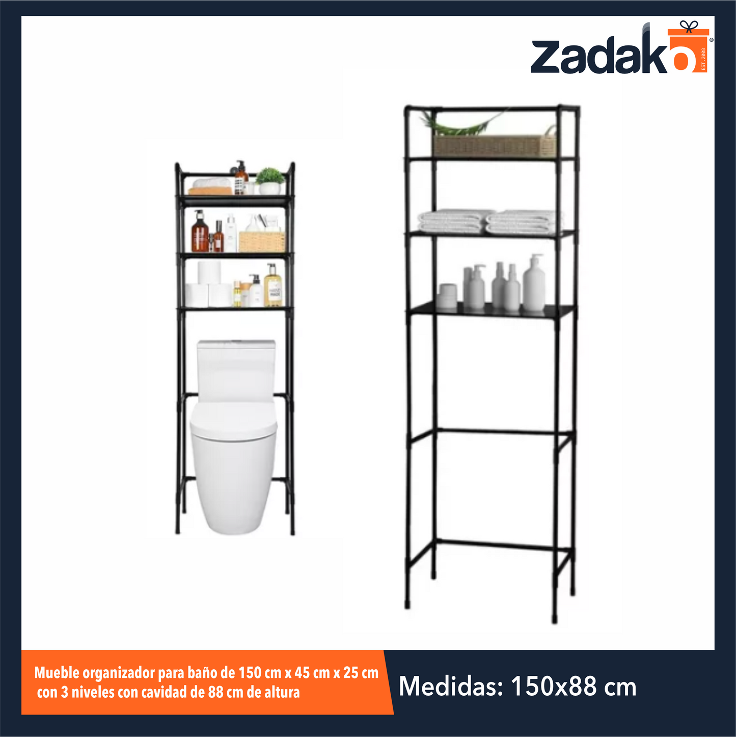 ZH-2235 MUEBLE ORGANIZADOR PARA BAÑO DE 150 CM X 45 CM X 25 CM CON  3 NIVELES CON CAVIDAD DE 88 CM DE ALTURA CON 1 PZ O CAJA CON 16 PZS