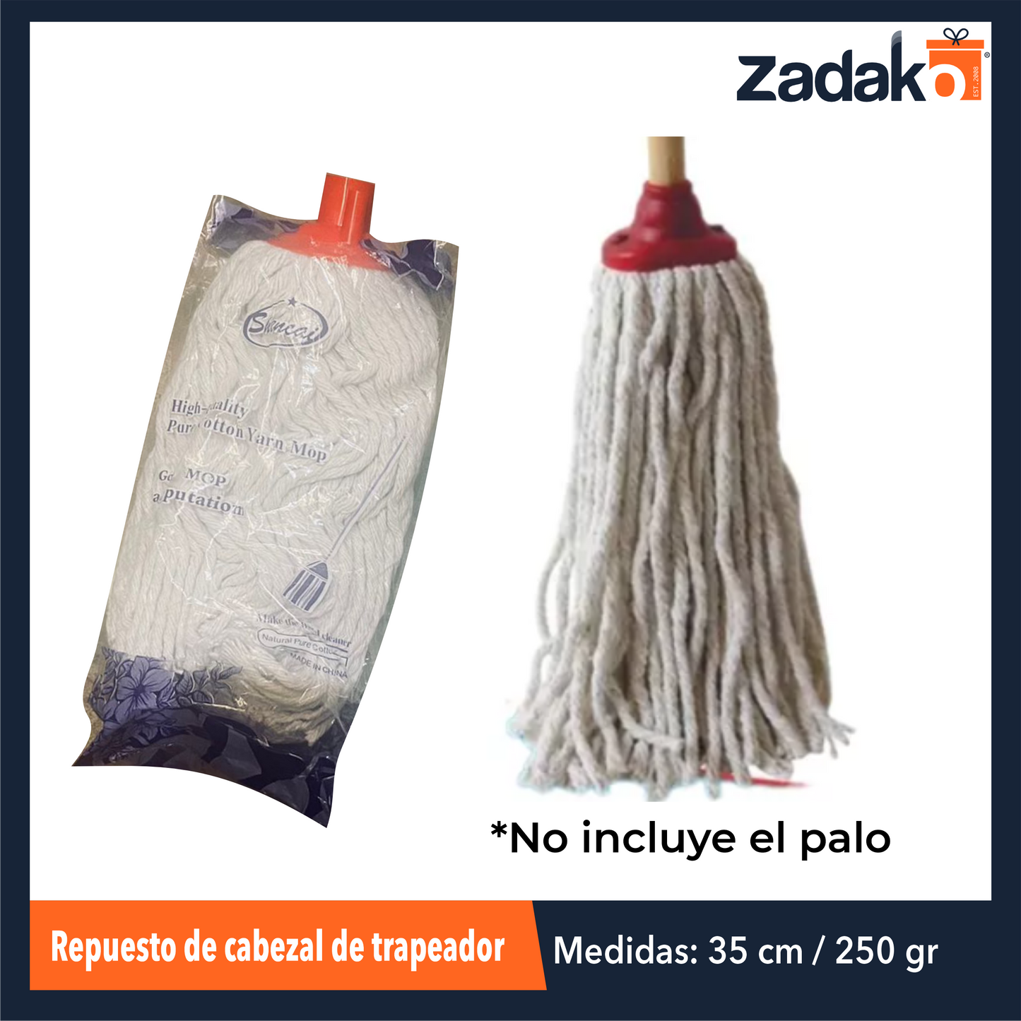 ZH-2252 REPUESTO DE CABEZAL DE TRAPEADOR CON 1 PZ O CAJA CON 100 PZS