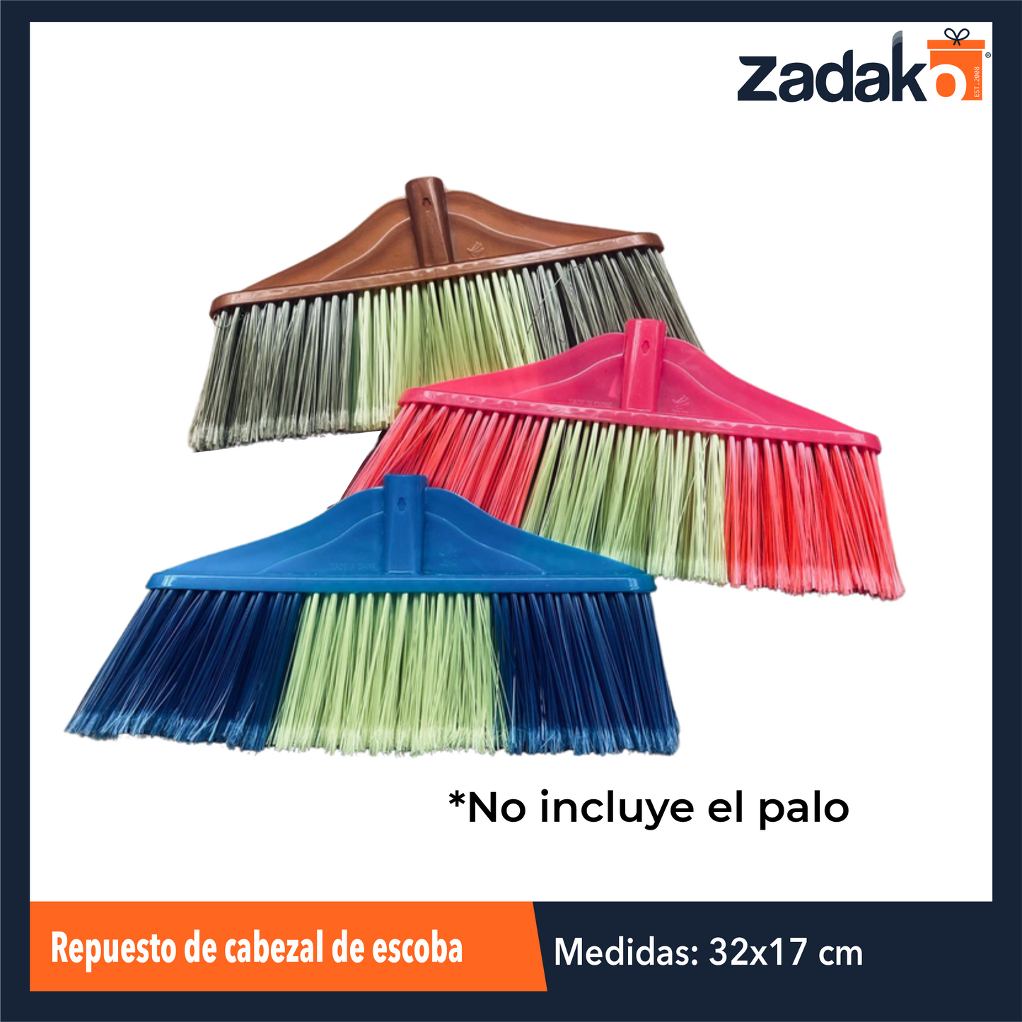 ZH-2255 REPUESTO DE CABEZAL DE ESCOBA 32 X 17 CM CON 1 PZ O CAJA CON 100 PZS