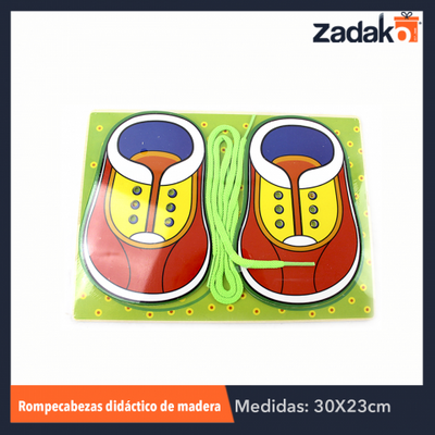 ZJ-0451 JUGUETE DIDACTICO PARA APRENDER A AMARRAR CORDONES DE ZAPATOS DE 30X22.5 CM, CON 1 PZ O CAJA CON 120 PZS