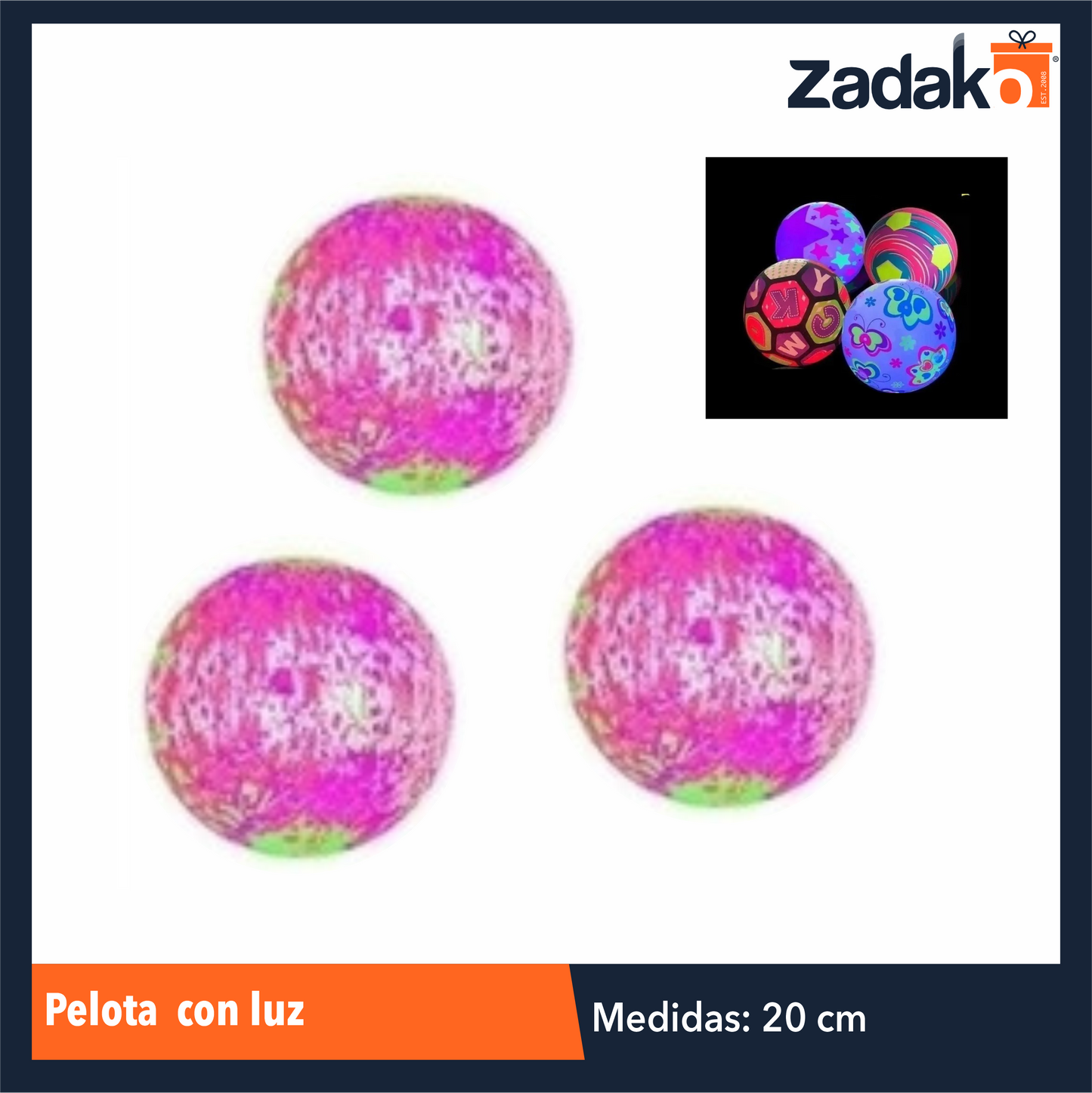 ZJ-1131 PELOTA 20 CM C/LUZ, CON 10 PZS, O CAJA CON 50 PQTS