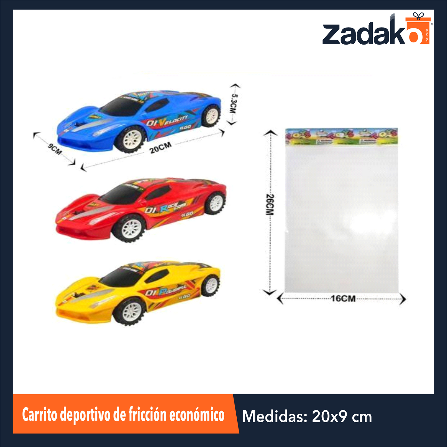 ZJ-1229 CARRITO DEPORTIVO DE FRICCIÓN ECONOMICO CON 1 PZ O CAJA CON 288 PZS