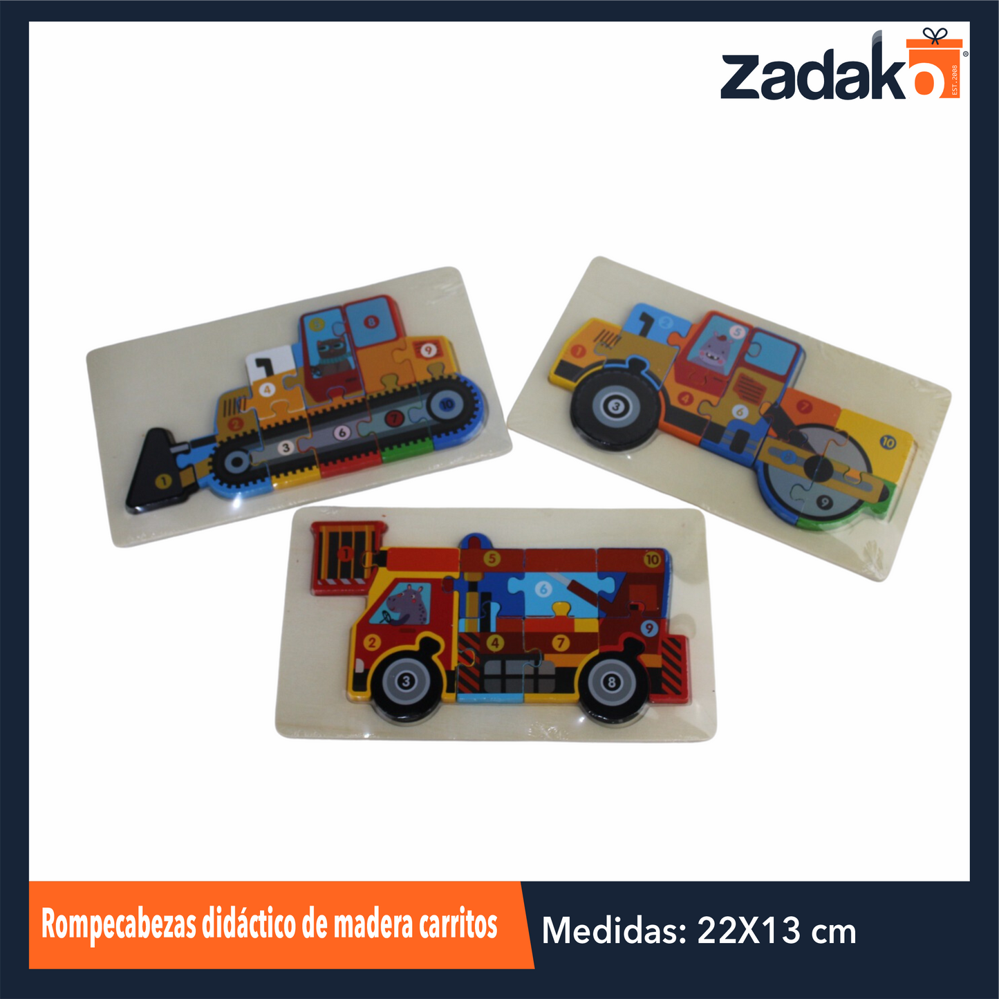 ZJ-1261 ROMPECABEZAS DIDACTICO TRIDIMENSIONAL DE CARRITOS DE MADERA DE 12.8 X 22.3 X 0.06 CM CON UNA PZ O CAJA CON 180 PZS