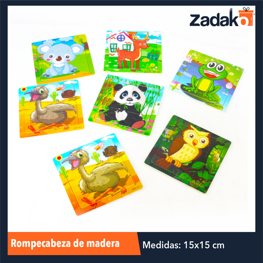 ZJ-1282 ROMPECABEZAS DE ANIMALES DE MADERA DE 15x15 CM CON 1 PZ O CAJA CON 500 PZS