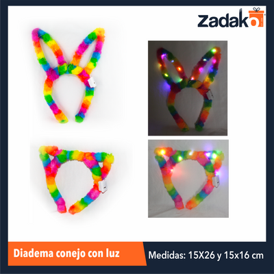 ZJ-1289 DIADEMA CONEJO CON LUZ, CON 12 PZS O CAJA CON 50 PQTS