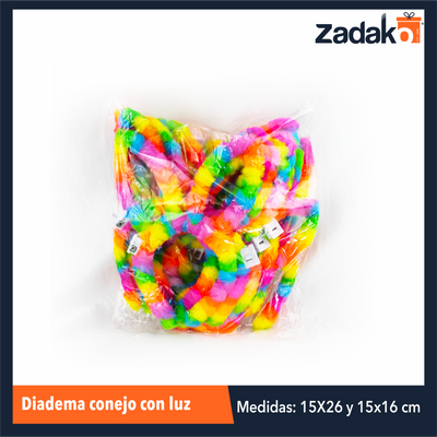 ZJ-1289 DIADEMA CONEJO CON LUZ, CON 12 PZS O CAJA CON 50 PQTS