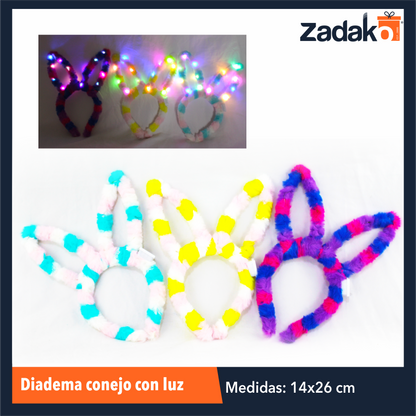 ZJ-1290 DIADEMA CONEJO CON LUZ CON 12 PIEZAS O CAJA CON 50 PQTS