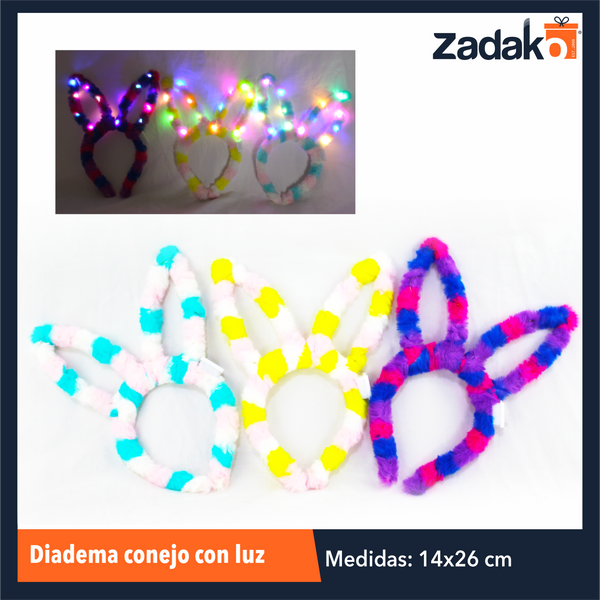 ZJ-1290 DIADEMA CONEJO CON LUZ CON 12 PIEZAS O CAJA CON 50 PQTS