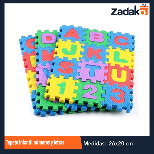 ZJ-1295 TAPETE INFANTIL NUMEROS Y LETRAS DE 7x7 CM INDIVIDUAL CON 1 PZ O CAJA CON 144 PZS