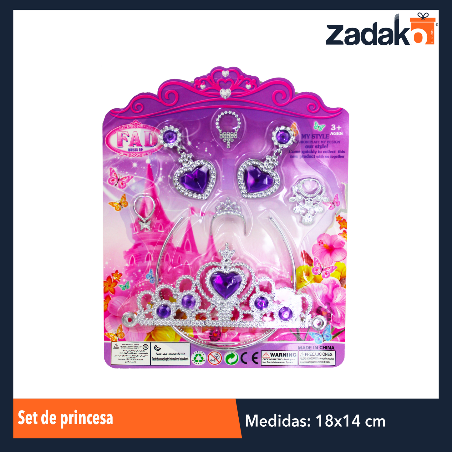 ZJ-1313 JUEGO DE PRINCESAS CORONA CON ARETES CON 1 PZ O CAJA CON 360 PZS