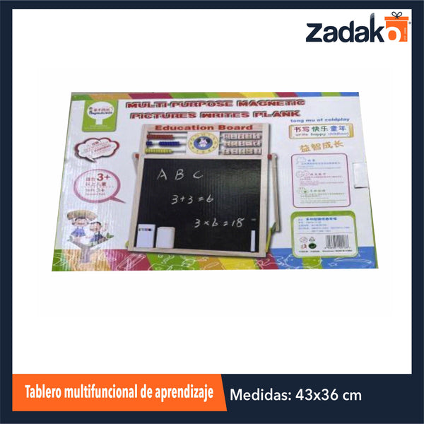 ZJ-1350 TABLERO MULTIFUNCIONAL DE APRENDIZAJE CON DOBLE PINTARRÓN BLANCO Y DE GIS, RELOJ, ABACO, ABACO DE OPERACIONES FICHAS MAGNETICAS DE NUMEROS Y LETRAS Y ACCESORIOS, DE 35.5x43.5x1.5 CM CON 1 PZ O CAJA CON 36 PZS