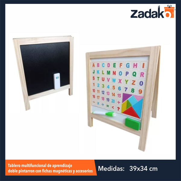 ZJ-1355 TABLERO MULTIFUNCIONAL DE APRENDIZAJE DOBLE PINTARRON CON FICHAS MAGNETICAS Y ACCESORIOS DE 39x34x3 CM CON 1 PZ O CAJA CON 36 PZS