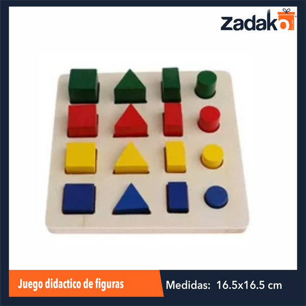 ZJ-1369 TABLA DE MADERA CON FIGURAS GEOMETRICAS DE 16.5x16.5x3 CM CON 1 PZ O CAJA CON 117 PZS