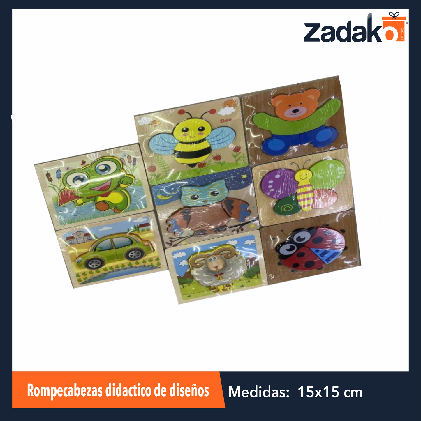 ZJ-1371 ROMPECABEZAS DIDACTICO DE DISEÑOS DE MADERA DE 15 X 14.8 X 0.5 CM CON 1 PZ O CAJA CON 200 PZS