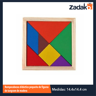 ZJ-1387 ROMPECABEZAS DIDACTICO PEQUEÑO DE FIGURAS DE TANGRAM DE MADERA DE 14.4 X 14.4 CM CON 1 PZ O CAJA CON 500 PZS