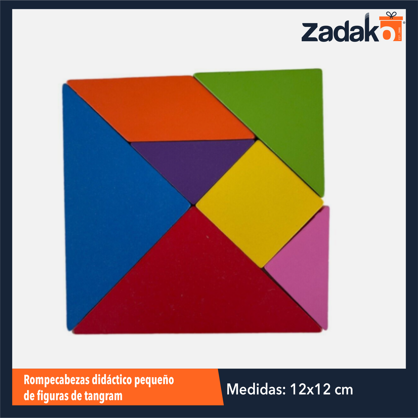 ZJ-1390 ROMPECABEZAS DIDACTICO PEQUEÑO DE FIGURAS DE TANGRAM DE 12 X 12 CM CON 1 PZ O CAJA CON 200 PZS