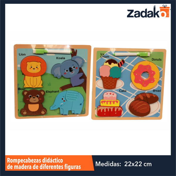 ZJ-1410 ROMPECABEZAS DIDACTICO TRIDIMENSIONAL CON DIFERENTES FIGURAS DE APRENDIZAJE EN INGLES DE MADERA DE 22x22x0.05 CM CON 1 PZ O CAJA CON 100 PZS