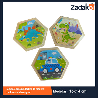 ZJ-1423 ROMPECABEZAS DIDACTICO DE MADERA CON FORMA DE HEXAGONO CON 1 PZ O CAJA CON 240 PZS