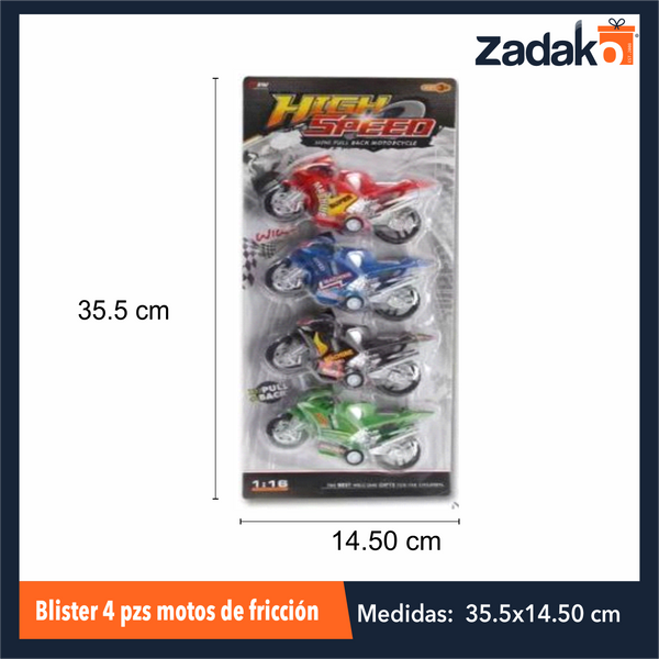ZJ-1792 BLISTER DE 4 MOTOS DE FRICCION CON 1 PZ O CAJA CON 144 PZS