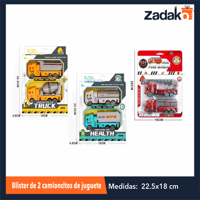 ZJ-1966 BLISTER DE 2 CAMIONCITOS DE JUGUETE CON 1 PZ O CAJA CON 144 PZS