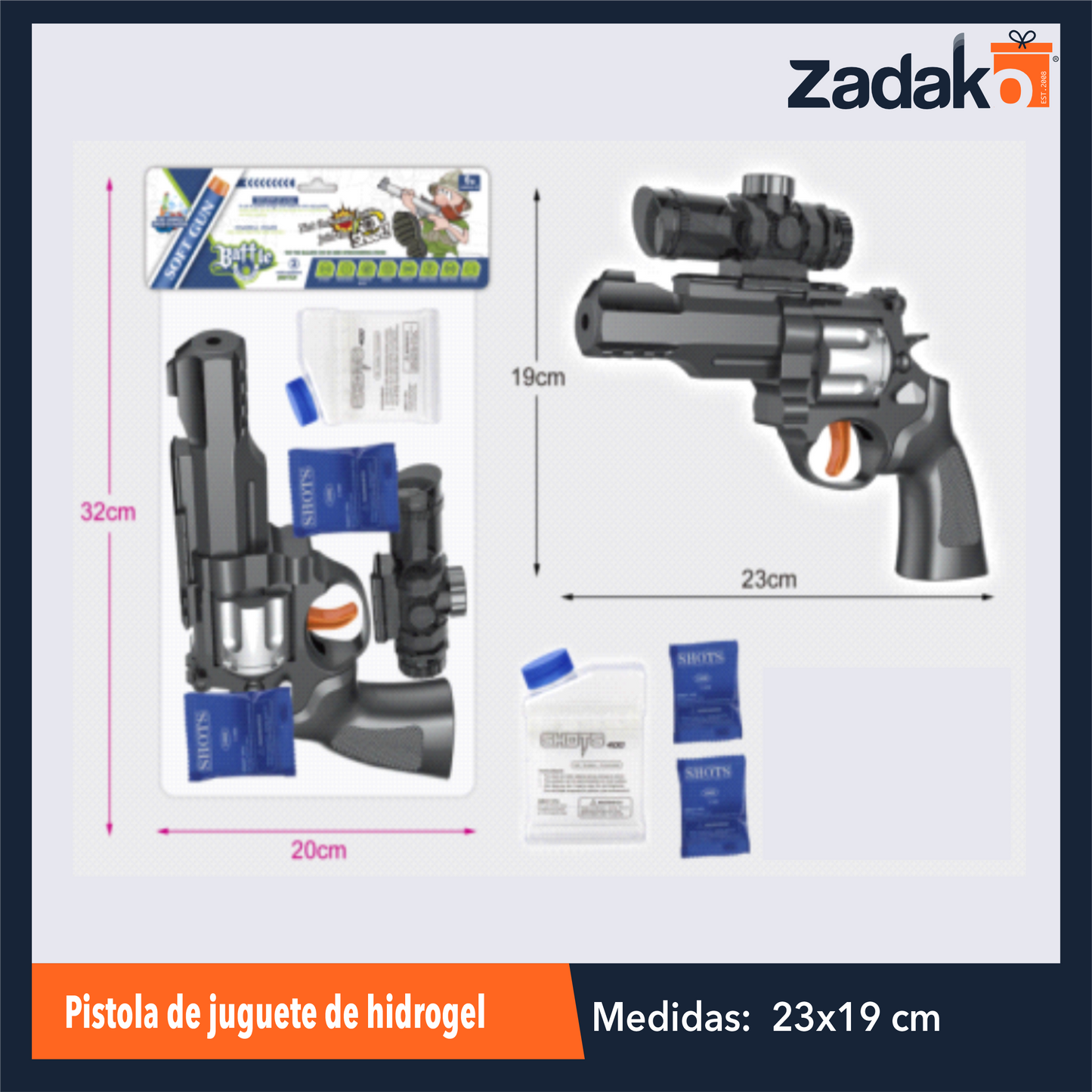 ZJ-1976 PISTOLA DE JUGUETE DE HIDROGEL CON 1 PZ O CAJA CON 144 PZS