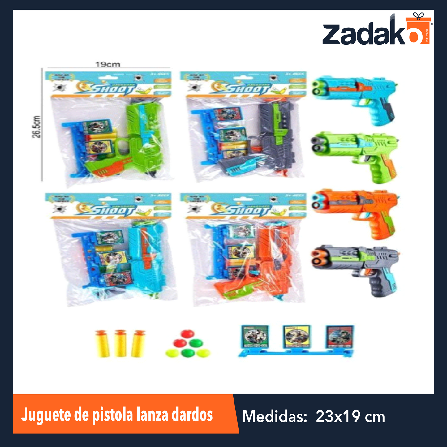 ZJ-2061 JUGUETE DE PISTOLA LANZA DARDOS CON UNA PZ O CAJA CON 240 PZS