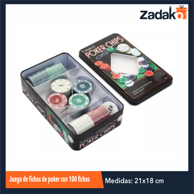 ZJ-2158 JUEGO DE FICHAS DE POKER CON 100 FICHAS CON 1 PZ O CAJA CON 24 PZS