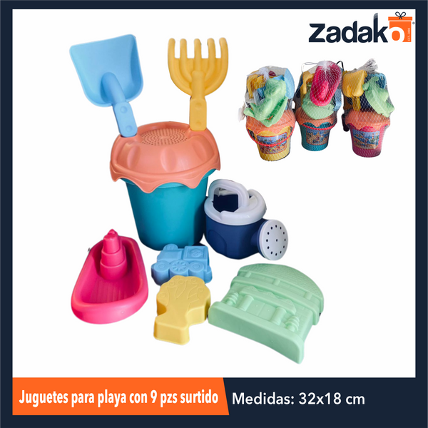 ZJ-2198 JUGUETES PARA PLAYA CON 9 PIEZAS SURTIDO CON 1 PZ O CAJA CON 60 PZS