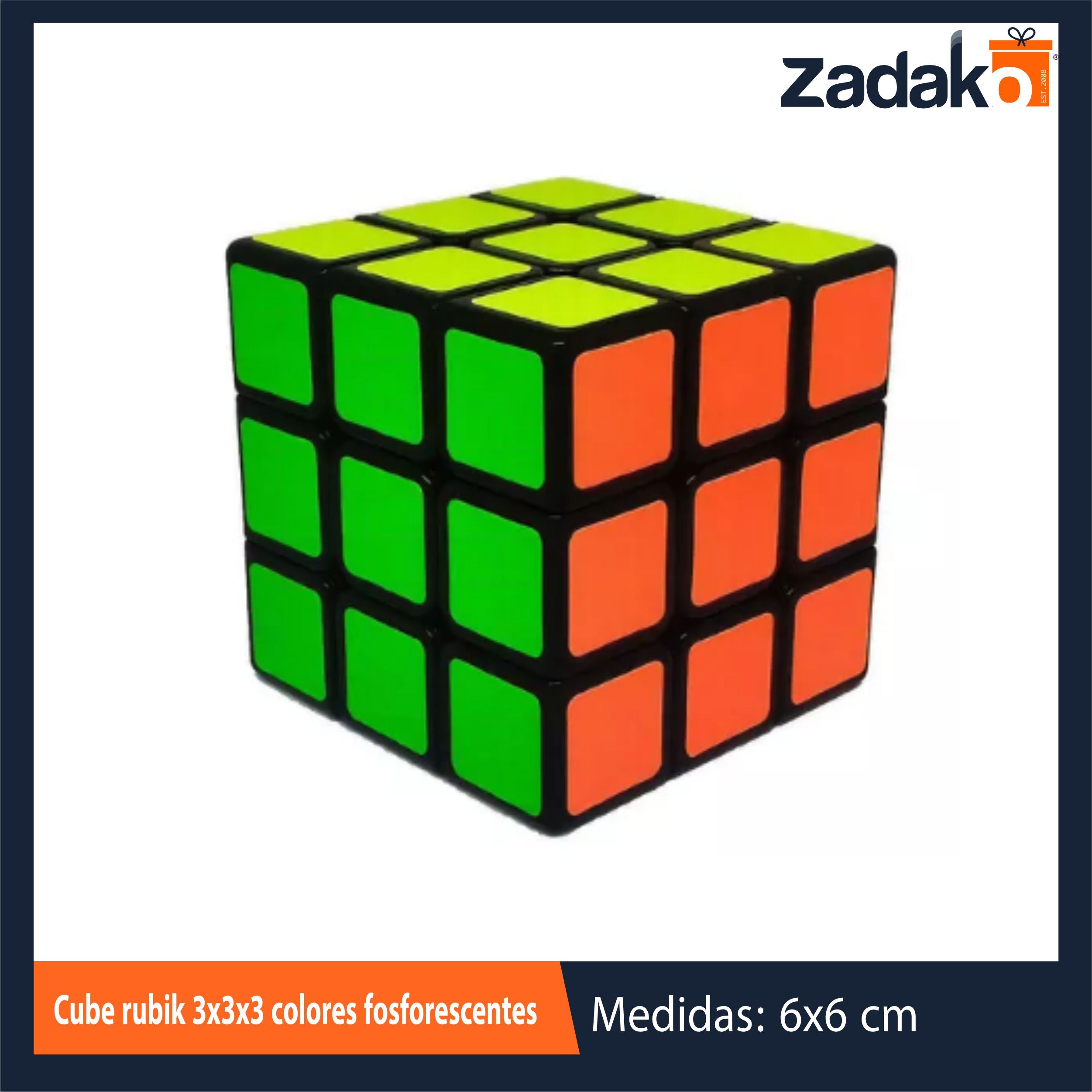 ZJ 1440 CUBE RUBIK 3X3X3 COLORES FOSFORESCENTES CON 6 PZS POR PAQUETE ZK Enterprises