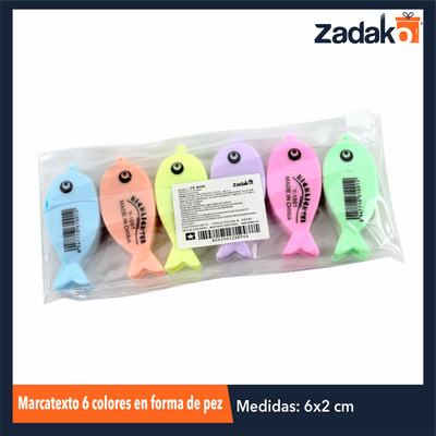 ZK-8066 MARCATEXTO 6 COLORES EN FORMA DE PEZ, CON 1 PZ O CAJA CON 200 PQTS