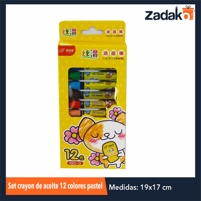 ZK-8143 SET CRAYON DE ACEITE 12 COLORES PASTEL, CON 1 PZ O CAJA CON 144 PQTS