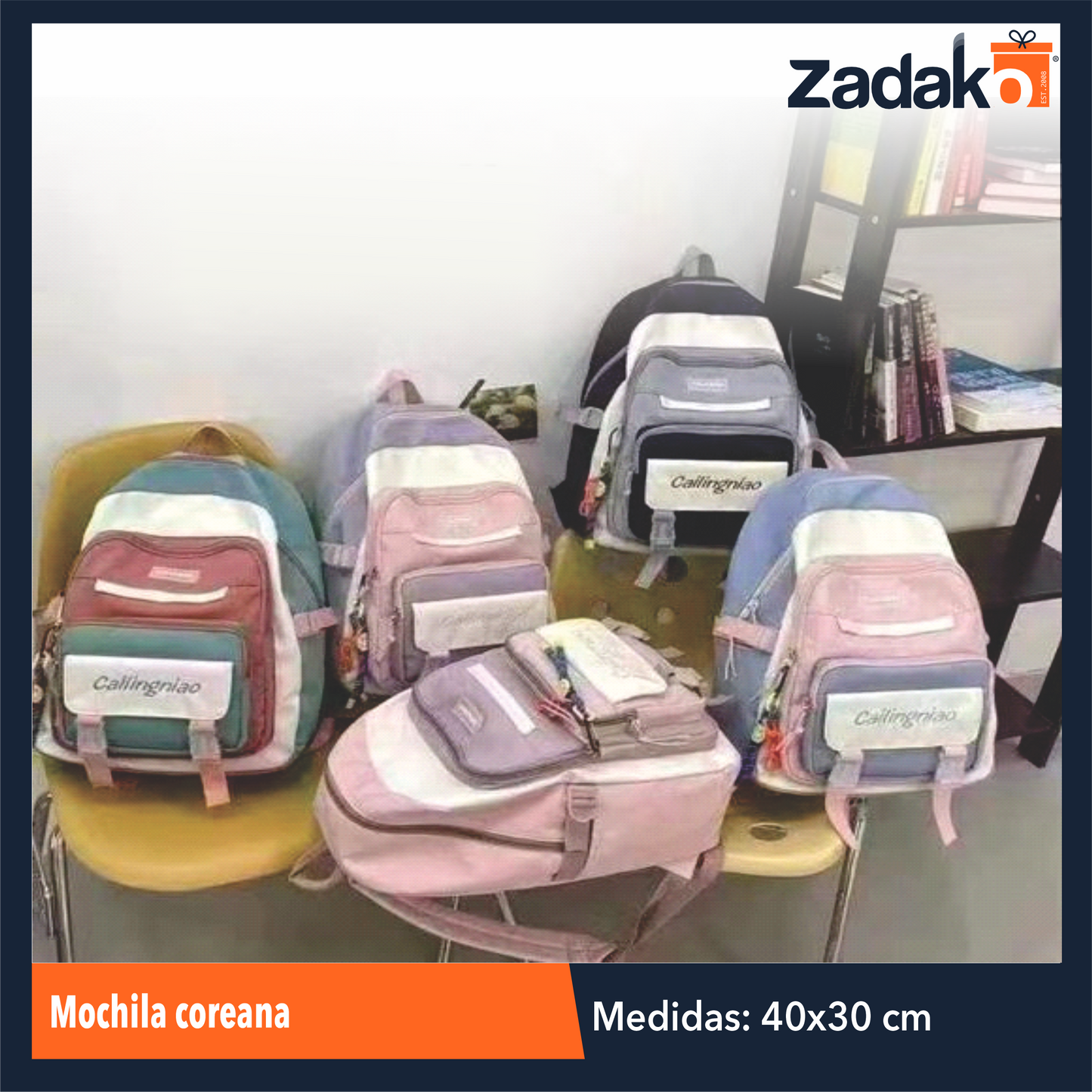 ZM-0050 No. 604 MOCHILA COREANA, CON 1 PZ O CAJA CON 100 PZS
